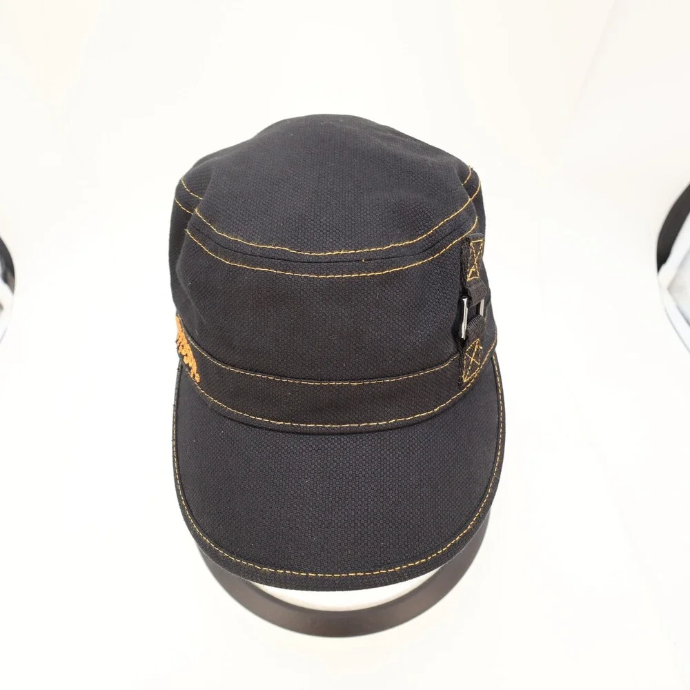 Harley Davidson Mens Black Canvas Military Cadet Hat Orange Contrast Stitching